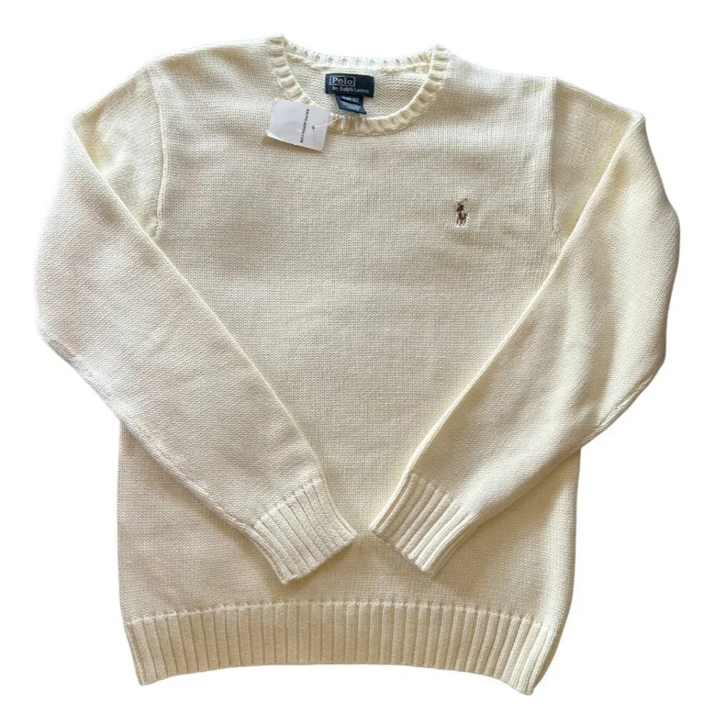 Polo Ralph Lauren Boys Youth Cable Knit Cotton Sweater Ivory M (10 - 12) NWT 🦋